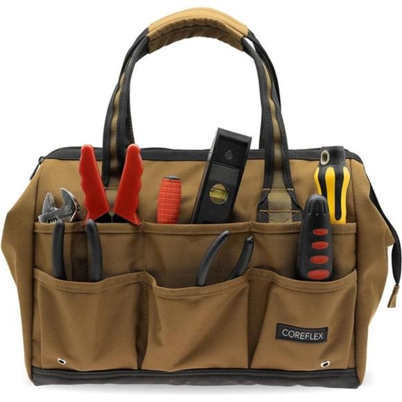 14inch Wide-Mouth Tool Bag, Multiple Purpose -. Heavy Duty 900D Polyester (TAN) - Picture 1 of 7